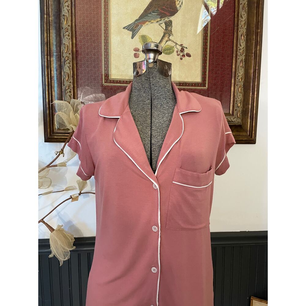 Eberjey Pink Modal Pajama Top XS Button Front Short Sleeve Lounge Shirt